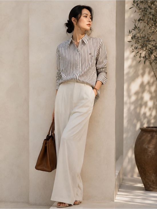 Chaps Pants - Chaps Est. 1978 Women’s Button-Down Shirt – Black & White Striped size L